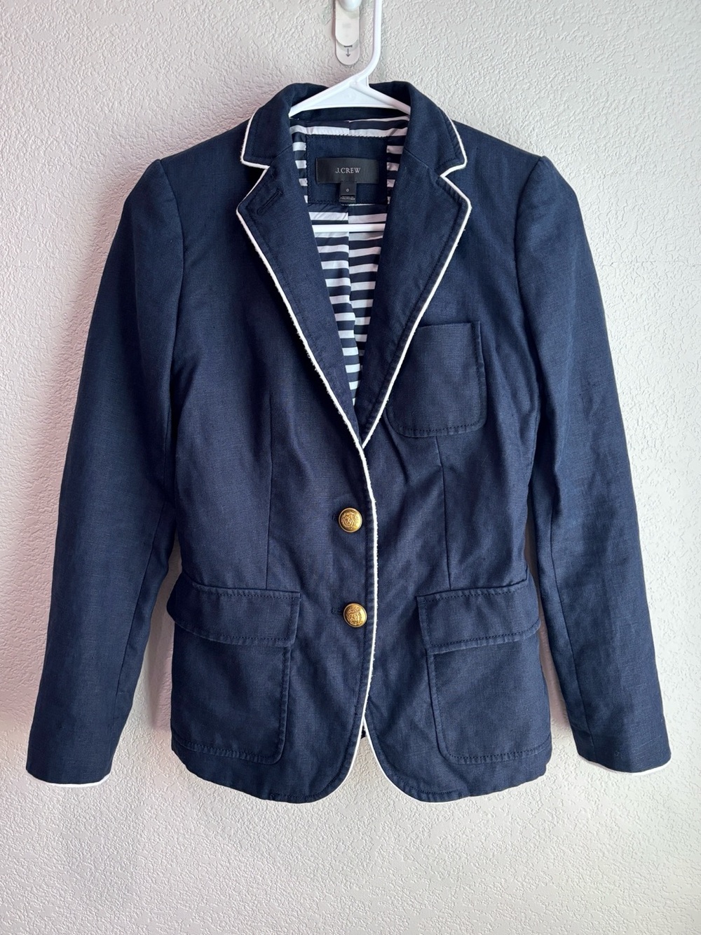 J. Crew 100% Linen Rhodes Blazer Nautical Navy Blue Women’s Size 0 XS